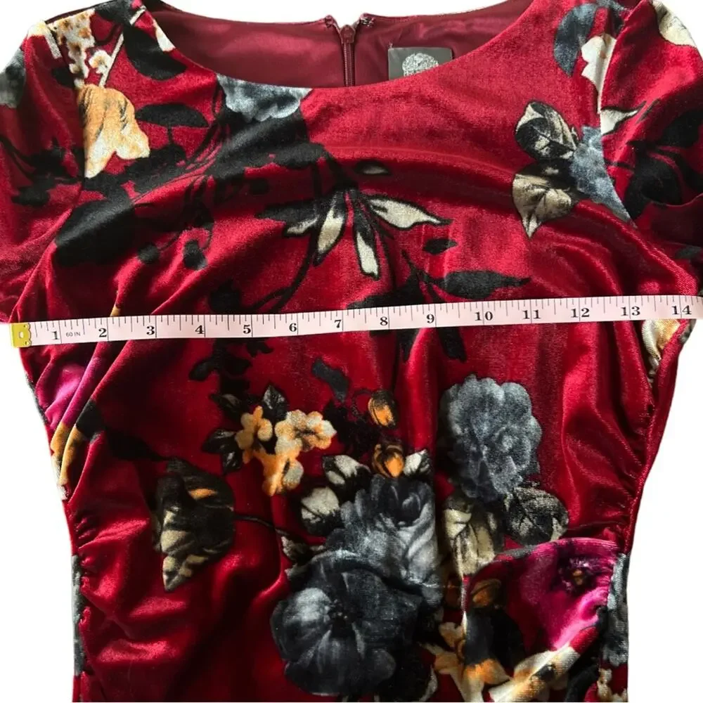 Vince Camuto Velvet Floral Ruched Short Sleeve Dress Size 2 - Picture 11 of 13